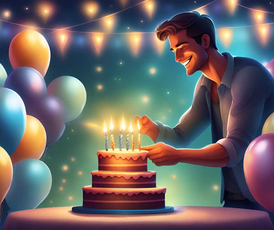 Pasiknak születésnapi köszöntők férfiaknak. Egy férfi ül egy székre, és egy tortát tart a kezében. A torta tetején egy gyertya ég, amin a következő felirat szerepel: "Boldog születésnapot, Pasi!"